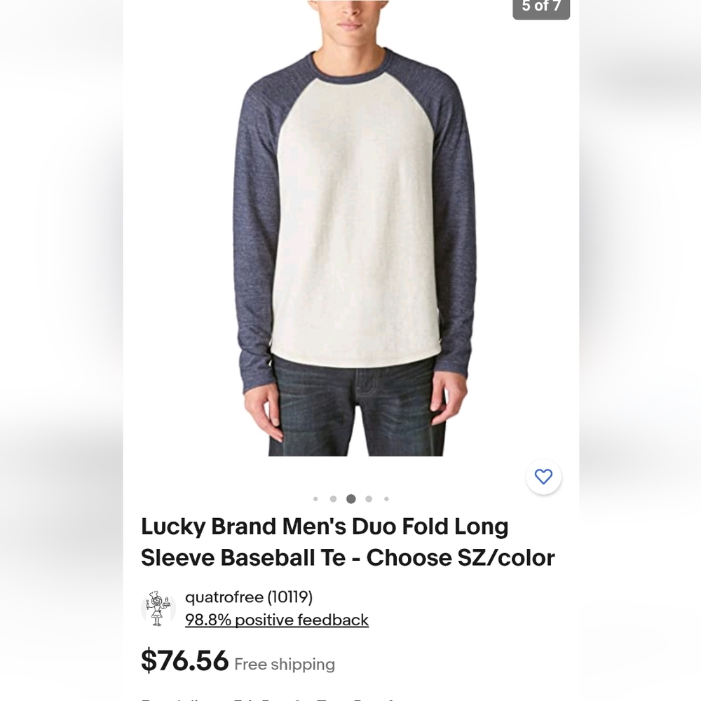 Lucky Brand Men's Duo Fold Long Sleeve Baseball Te - Choose SZ/colorSize xlco